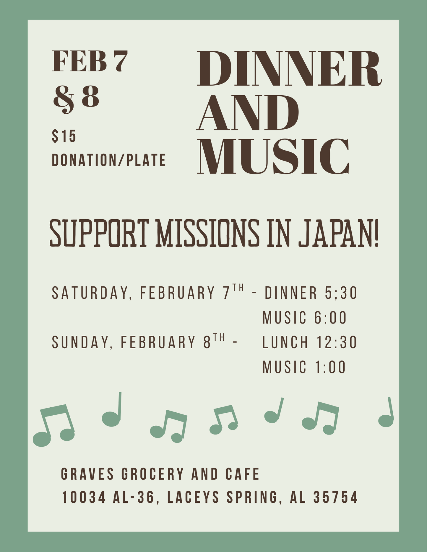 Dinner and Music Ticket February 8th